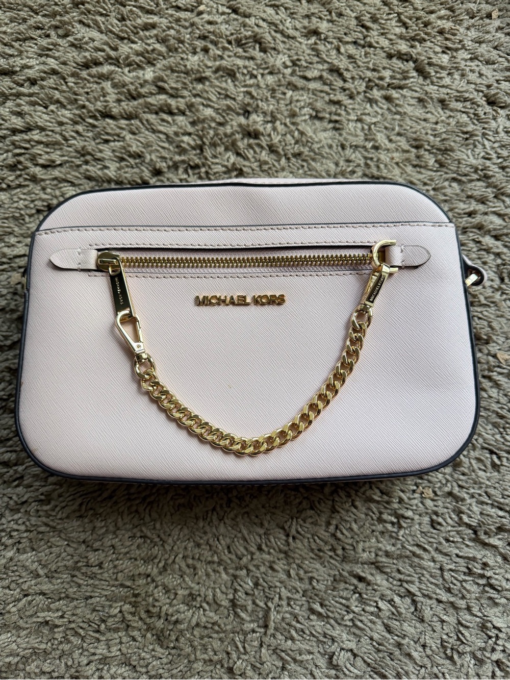 Michael Kors Light Pink Saffiano Leather Crossbody with Gold Chain